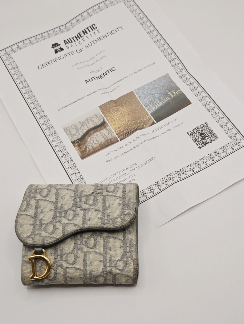 Auth Christian Dior Trotter Saddle Canvas Gray Tri-fold Wallet With Certificate